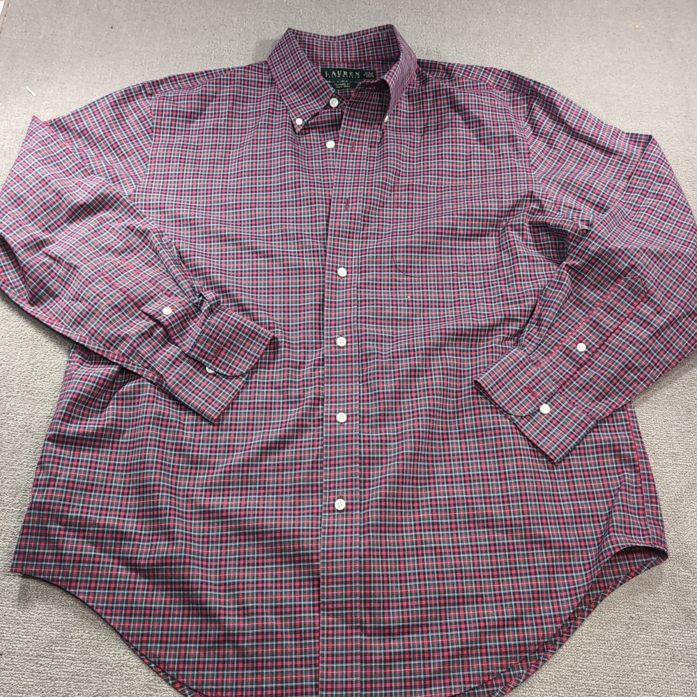Ralph Lauren Shirt Men XL 17/34-35 Christmas Mini Plaid Classic‎ Fit Non Iron